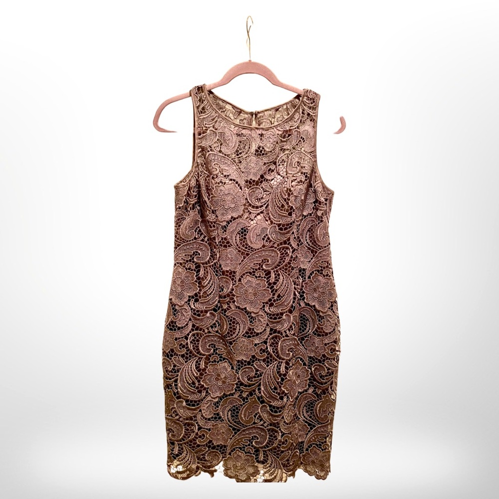 Metallic gray Adriana Papell lace dress